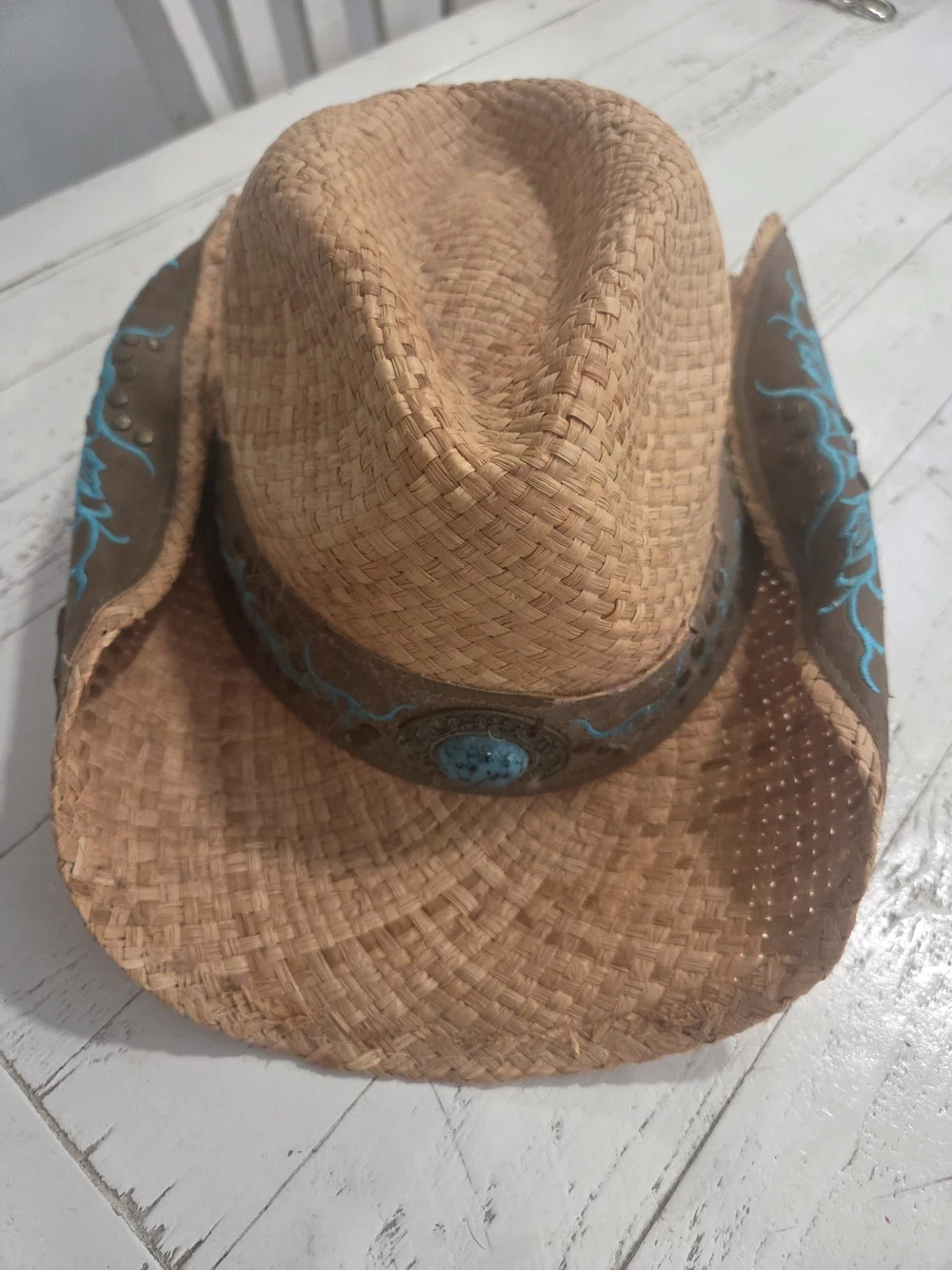 Run a Muck Collection Straw Western Hat with Turquoise Details
